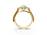 Milgrain Halo Engagement Ring Setting for Pear-Shaped Center with Bezel Point Accents and Prong Head in Yellow Gold
