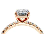 Solitaire Engagement Ring Setting for Emerald Cut Center with Shared-Prong Accents and Prong Head in Rose Gold