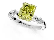 Solitaire Engagement Ring Setting for Fancy Yellow Radiant Cut Center with Beaded Bezel Station Band and Prong Head in Platinum