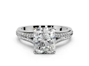 Solitaire Engagement Ring Setting for Radiant Cut Center with Pave Rail Split Shank and Prong Head in Platinum