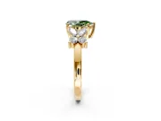 Floral Engagement Ring Setting for Fancy Green Pear-Shaped Center with Marquise Cluster Shoulders and Prong Head in Yellow Gold