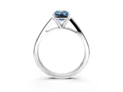 Solitaire Engagement Ring Setting for Fancy Blue Emerald Cut Center with Tapered Split Shoulders and Prong Head in Sterling Silver
