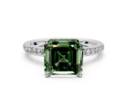 Solitaire Engagement Ring Setting for Fancy Green Asscher Cut Center with Fine Pave Band and Prong Head in Platinum