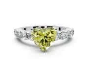 Shared-Prong Engagement Ring Setting for Fancy Yellow Heart-Shaped Center with Graduated Accents and Prong Head in Platinum