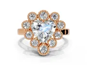 Cluster Halo Engagement Ring Setting for Heart-Shaped Center with Milgrain Bezel Accents and Prong Head in Rose Gold