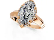 Halo Engagement Ring Setting for Marquise Center with Knife Ridge Cathedral Band and Prong Head in Rose Gold