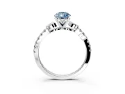 Leaf Motif Engagement Ring Setting for Fancy Blue Pear-Shaped Center with Pave Band and Prong Head in White Gold