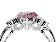Cluster Engagement Ring Setting for Fancy Pink Heart-Shaped Center with Bezel Accent Clusters and Prong Head in Sterling Silver