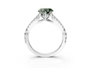 Solitaire Engagement Ring Setting for Fancy Green Heart-Shaped Center with Pave Split Shank and Prong Head in Sterling Silver