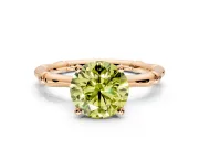 Solitaire Engagement Ring Setting for Fancy Yellow Round Cut Center with Bamboo Band and Prong Head in Rose Gold