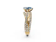 Solitaire Engagement Ring Setting for Fancy Blue Pear-Shaped Center with Woven 3-Strand Pave Band and Prong Head in Yellow Gold