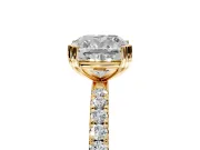 Solitaire Engagement Ring Setting for Cushion Cut Center with Pave Band and Claw Prong Head in Yellow Gold