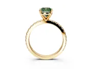 Solitaire Engagement Ring Setting for Fancy Green Cushion Cut Center with Fine Pave Band and Claw Prong Head in Yellow Gold