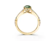 Solitaire Engagement Ring Setting for Fancy Green Pear-Shaped Center with Pave Split Shank and Prong Head in Yellow Gold