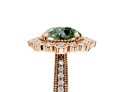Milgrain Halo Engagement Ring Setting for Fancy Green Round Cut Center with Bezel Point Accents and Prong Head in Rose Gold