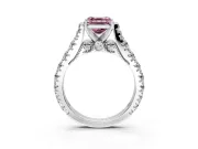 Solitaire Engagement Ring Setting for Fancy Pink Asscher Cut Center with Pave Cathedral Shoulders and Prong Head in Platinum