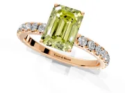 Solitaire Engagement Ring Setting for Fancy Yellow Emerald Cut Center with Large Accent Band and Prong Head in Rose Gold
