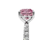 Solitaire Engagement Ring Setting for Fancy Pink Cushion Cut Center with Micro Pave Band and Prong Head in Platinum