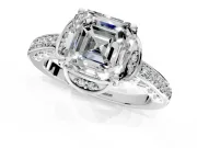 Floral Engagement Ring Setting for Asscher Cut Center with Four Accent Clusters and Prong Head in Platinum