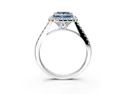 Halo Engagement Ring Setting for Fancy Blue Princess Cut Center with Raised Halo, Pave Band and Prong Head in White Gold
