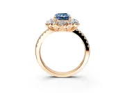 Floral Halo Engagement Ring Setting for Fancy Blue Radiant Cut Center with Pave Accents and Prong Head in Rose Gold
