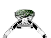 Solitaire Engagement Ring Setting for Fancy Green Heart-Shaped Center with Accented Twist Band and Leaf Prong Head in Platinum