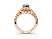 Solitaire Engagement Ring Setting for Fancy Blue Radiant Cut Center with Filigree Accent Basket and Prong Head in Rose Gold