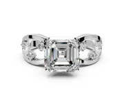 Solitaire Engagement Ring Setting for Asscher Cut Center with Criss-Cross Accent Band and Prong Head in Sterling Silver