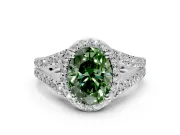 Halo Engagement Ring Setting for Fancy Green Oval Center with Narrow Pave Split Shank and Prong Head in Platinum