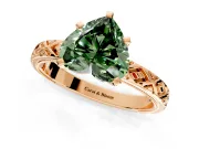 Solitaire Engagement Ring Setting for Fancy Green Heart-Shaped Center with Milgrain X Pattern Band and Prong Head in Rose Gold