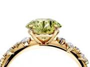 Cluster Engagement Ring Setting for Fancy Yellow Round Cut Center with Round Cut Accent Band and Prong Head in Yellow Gold