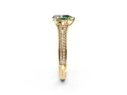 Solitaire Engagement Ring Setting for Fancy Green Pear-Shaped Center with Pave Rail Split Shank and Prong Head in Yellow Gold