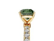 Open Basket Engagement Ring Setting for Fancy Green Cushion Cut Center with Pave Band and Prong Head in Yellow Gold