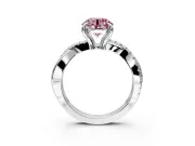 Solitaire Engagement Ring Setting for Fancy Pink Round Cut Center with Half-Pave Crossover Band and Prong Head in Sterling Silver