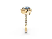 Halo Engagement Ring Setting for Fancy Blue Heart-Shaped Center with Inner Milgrain Border and Prong Head in Yellow Gold