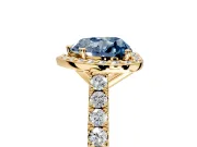 Halo Engagement Ring Setting for Fancy Blue Heart-Shaped Center with Full Pave Band and Prong Head in Yellow Gold