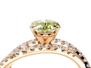 Solitaire Engagement Ring Setting for Fancy Yellow Oval Center with Woven 3-Strand Pave Band and Prong Head in Rose Gold