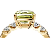 5 Stone Engagement Ring Setting for Fancy Yellow Asscher Cut Center with Plain Band and Prong Head in Yellow Gold