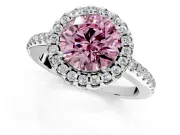 Pave Halo Engagement Ring Setting for Fancy Pink Round Cut Center with Single Row Pave Band and Prong Head in Platinum