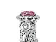 Milgrain Halo Engagement Ring Setting for Fancy Pink Cushion Cut Center with Shoulder Bezels and Prong Head in Sterling Silver