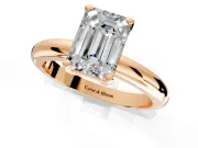 Solitaire Engagement Ring Setting for Emerald Cut Center with Wire Band and Prong Head in Rose Gold