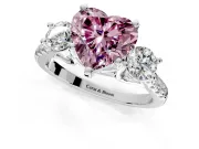 3 Stone Engagement Ring Setting for Fancy Pink Heart-Shaped Center with Crossover Basket, Pave Band and Prong Head in Sterling Silver