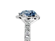 Halo Engagement Ring Setting for Fancy Blue Heart-Shaped Center with Full Pave Band and Prong Head in Platinum