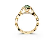 Halo Engagement Ring Setting for Fancy Green Pear-Shaped Center with Twist Band and Prong Head in Yellow Gold