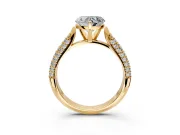 Solitaire Engagement Ring Setting for Heart-Shaped Center with Multi-Row Accents and Prong Head in Yellow Gold