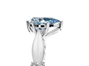 Solitaire Engagement Ring Setting for Fancy Blue Pear-Shaped Center with Carved Leaf Shoulders and Prong Head in Sterling Silver