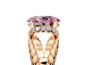 Halo Engagement Ring Setting for Fancy Pink Oval Center with Rope Twist Split Shank and Prong Head in Rose Gold