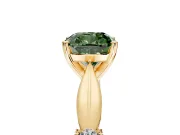 Solitaire Engagement Ring Setting for Fancy Green Cushion Cut Center with Carved Leaf Shoulders and Prong Head in Yellow Gold