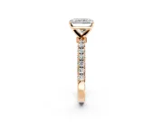 Open Basket Engagement Ring Setting for Radiant Cut Center with Pave Band and Prong Head in Rose Gold