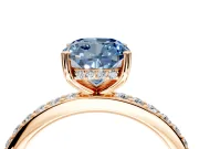 Solitaire Engagement Ring Setting for Fancy Blue Cushion Cut Center with Fine Pave Band and Prong Head in Rose Gold